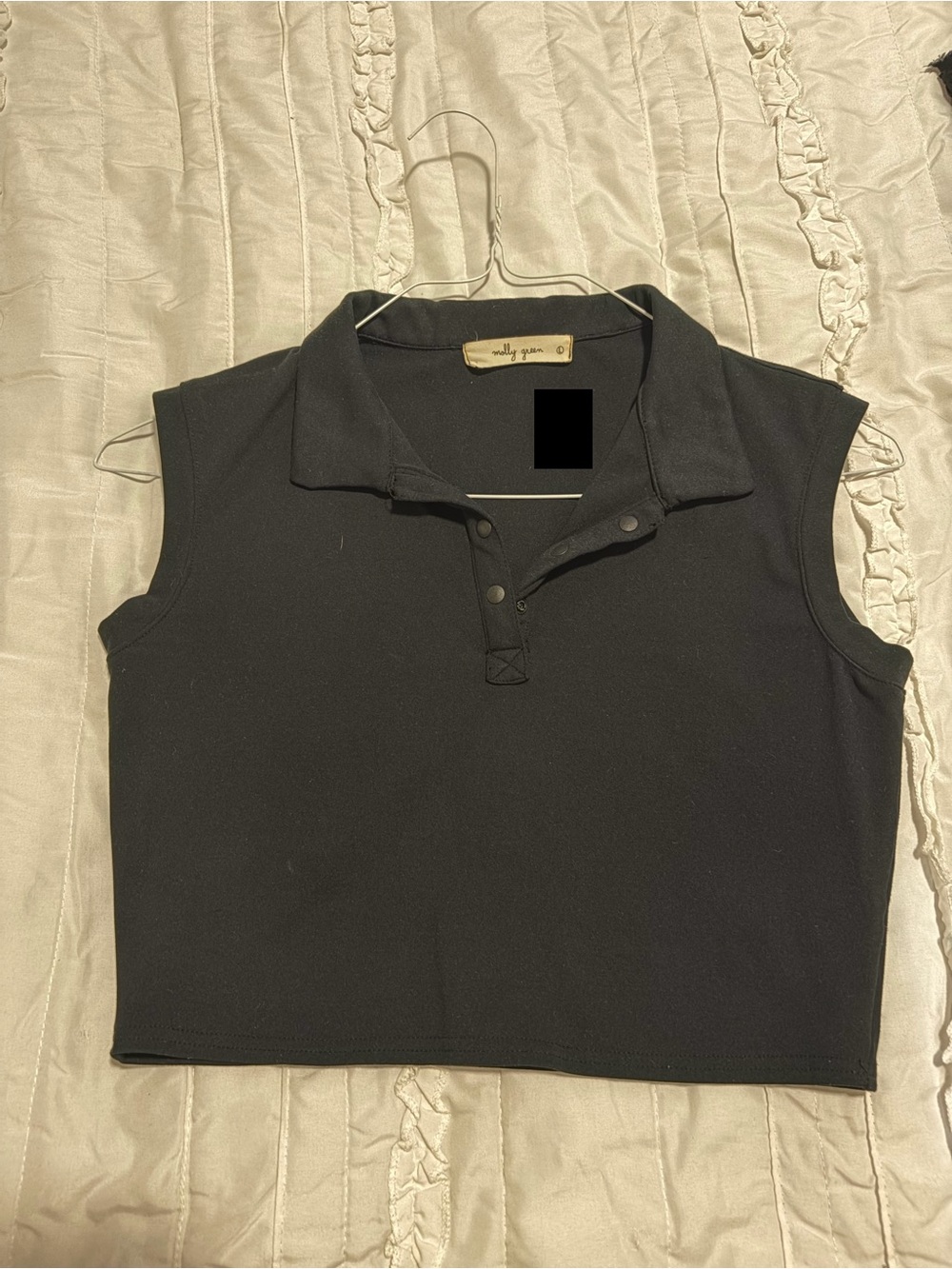 Sleeveless Black Polo Crop Top by wally gunn